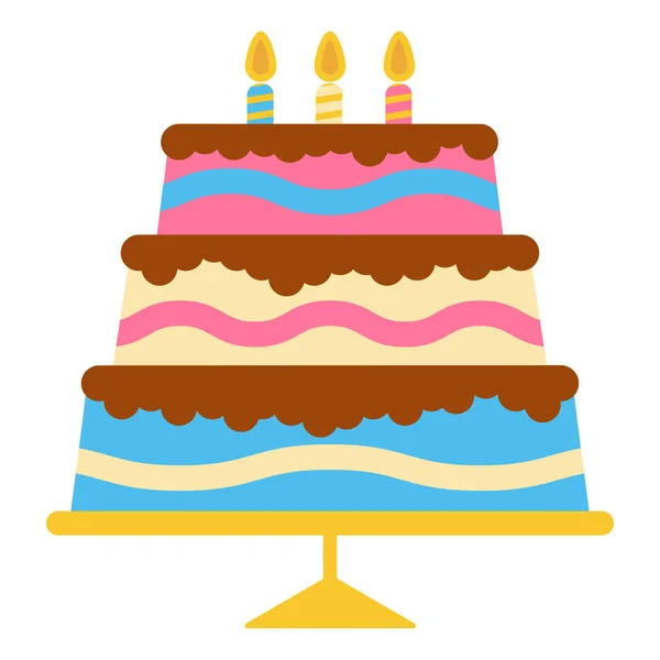 Süße Geburtstagstorte mit drei brennenden Kerzen — Stockvektor
