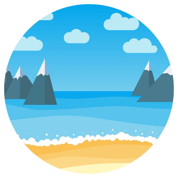 Vector landscape with summer beach and rocks in circle
