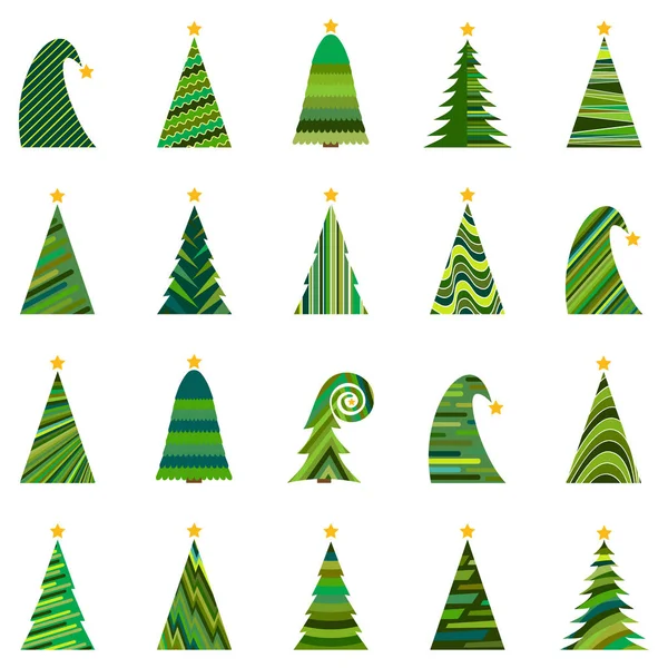 Zbiór dwudziestu różnych drzewek na Boże Narodzenie — Wektor stockowy