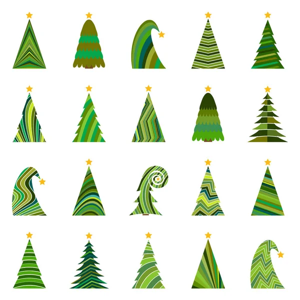 Yirmi farklı Noel ağaçları kümesi. — Stok Vektör