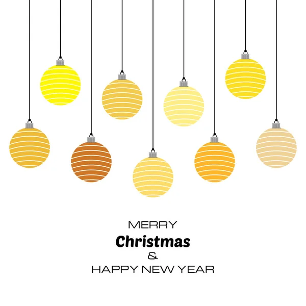 Stock vector Merry Christmas and Happy New Year background with yellow christmas balls