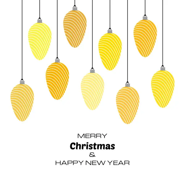 Merry Christmas and Happy New Year background with yellow christmas balls — Stock Vector