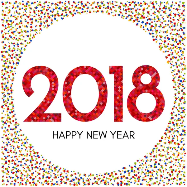 Happy New Year 2018 label with colorful confetti — Stock Vector