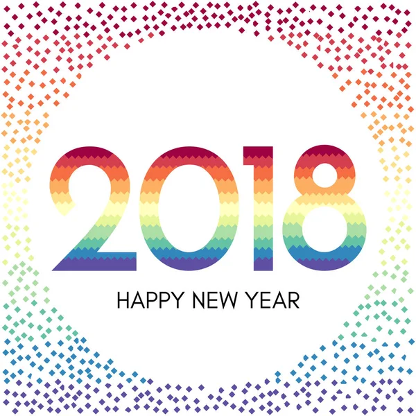 Happy New Year 2018 label with colorful confetti — Stock Vector