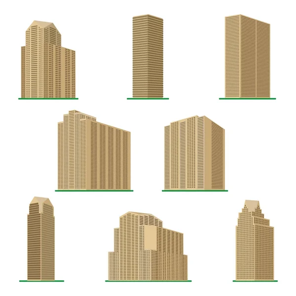 Set aus acht modernen Hochhäusern auf weißem Hintergrund — Stockvektor