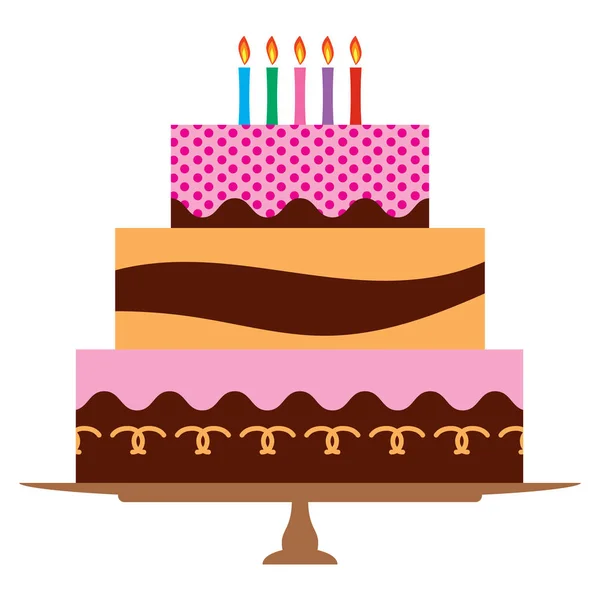 Süße Geburtstagstorte mit fünf brennenden Kerzen — Stockvektor
