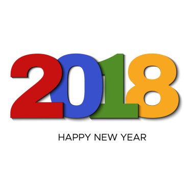 Mutlu yeni yıl 2018 beyaz arka plan üzerinde renkli etiket