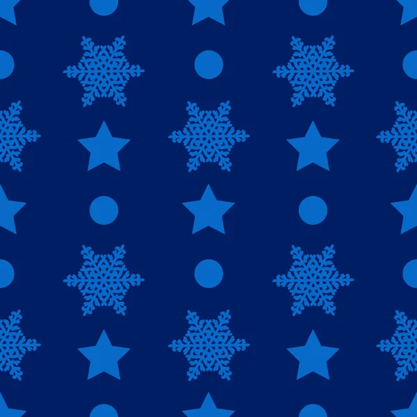 Patrón sin semblante de Navidad con copo de nieve, estrella y círculo sobre fondo azul — Vector de stock