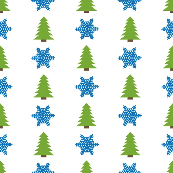 Modèle sans semence de Noël avec flocon de neige et arbre de Noël sur fond blanc — Image vectorielle