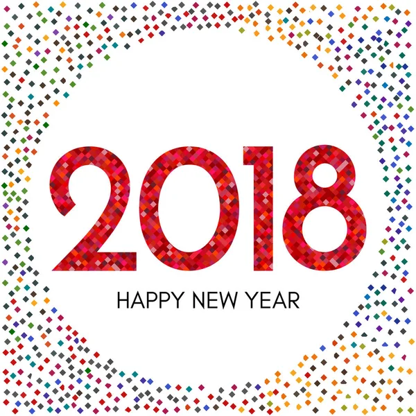 Happy New Year 2018 label with colorful confetti — Stock Vector