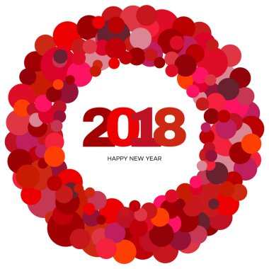 Kırmızı daireler halka ve içinde yazıt mutlu yeni yıl 2018