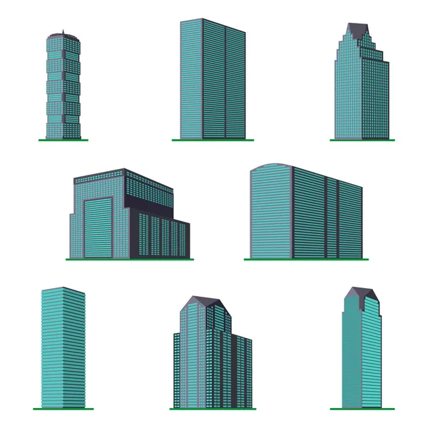 Beyaz bir arka plan üzerine bina sekiz modern yüksek katlı kümesi — Stok Vektör