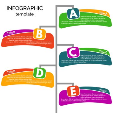 Beş adım Infographic tasarım öğeleri. Adım adım Infographic tasarım şablonu