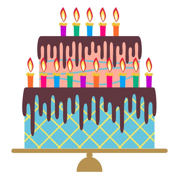 Söta födelsedagstårta med femton brinnande ljus — Stock vektor