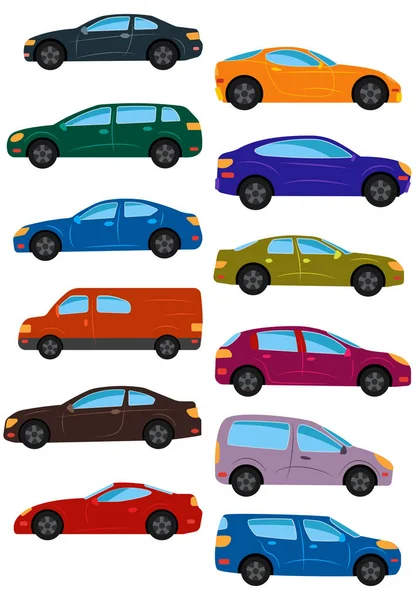 Set di auto multicolore. Illustrazione del vettore isolato — Vettoriale Stock