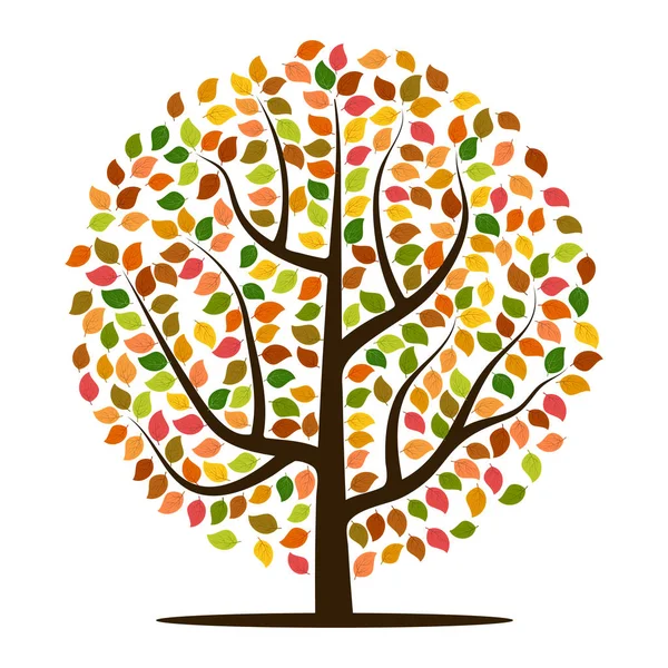 Herbstbaum mit gelben, orangen, braunen und grünen Blättern — Stockvektor