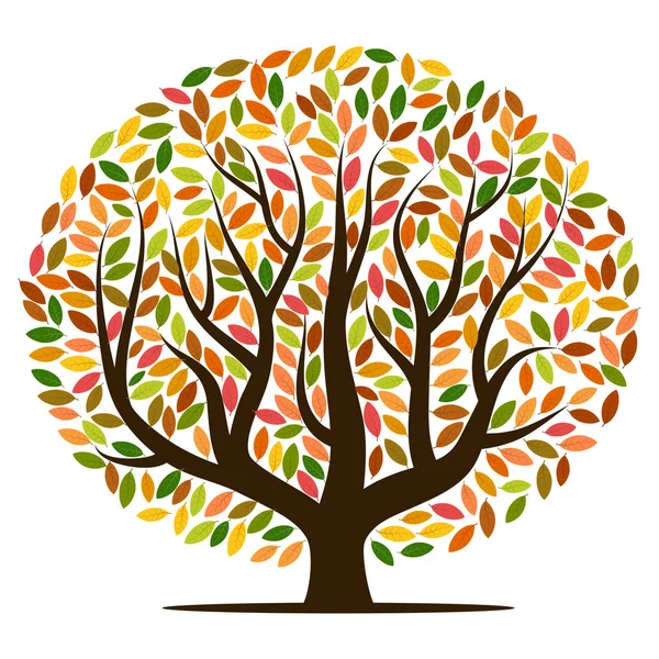 Arbre d'automne aux feuilles jaunes, orange, brunes et vertes — Image vectorielle