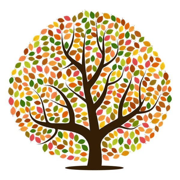 Arbre d'automne aux feuilles jaunes, orange, brunes et vertes — Image vectorielle