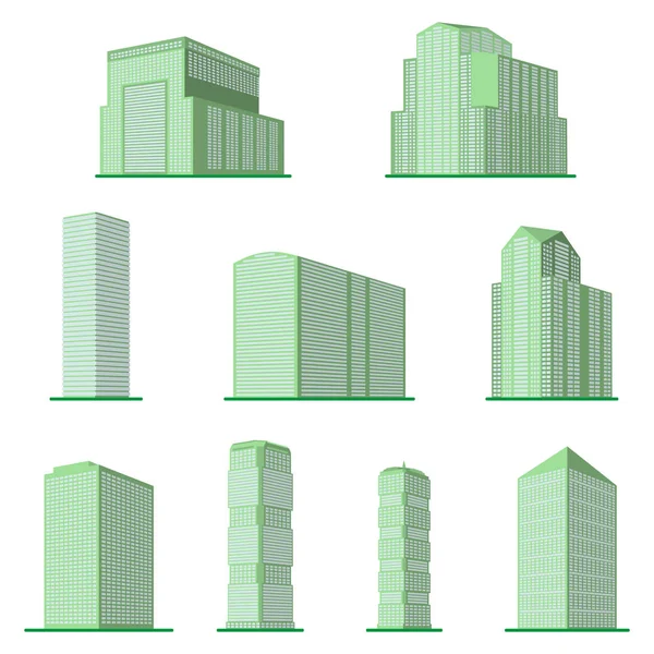 9 현대 고층 건물에 흰색 배경 세트. — 스톡 벡터