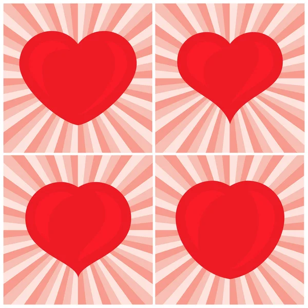 4 つの大きな赤いハートのセット。バレンタインの日のロマンチックな愛のシンボル. — ストックベクタ