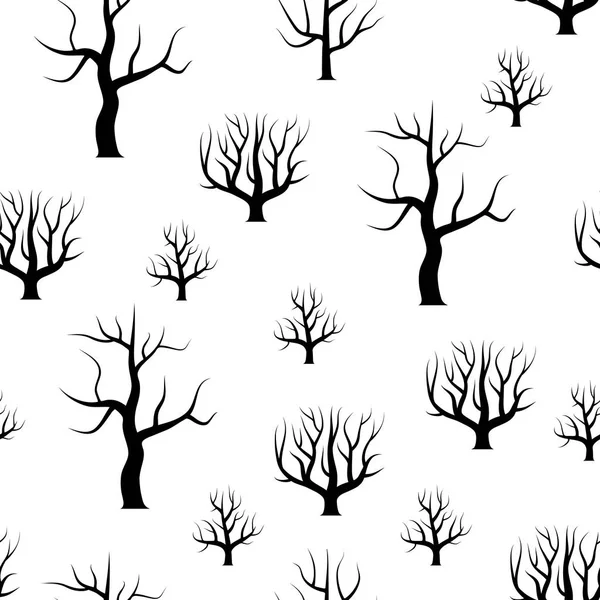 Sömlös svart och böjda träd utan lämnar bakgrunder — Stock vektor