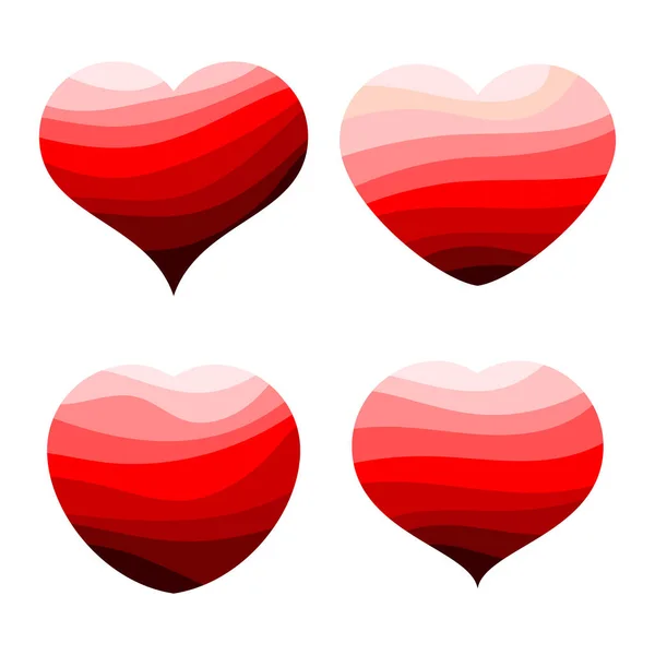 Set om fyra röda hjärtan. Romantisk kärlek symbol för alla hjärtans dag. — Stock vektor