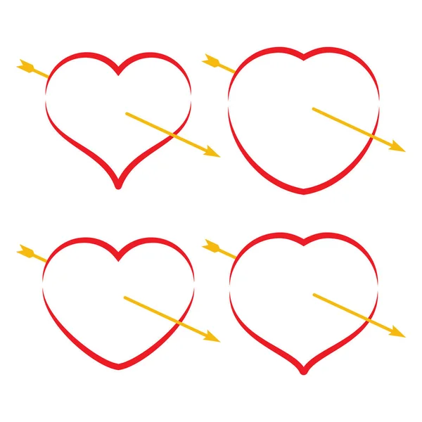 Conjunto de quatro corações vermelhos com flecha. Símbolo de amor romântico de dia de Valentim . —  Vetores de Stock