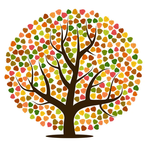 Herbstbaum mit gelben, orangen, braunen und grünen Blättern. — Stockvektor