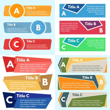 Üç Infographic tasarım unsurları dört setleri