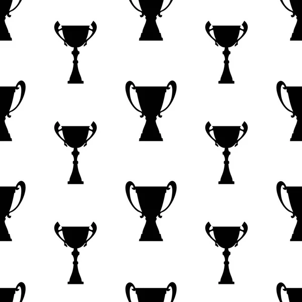 Winner trophy cup seamless pattern. Black simple silhouette texture. — Stock Vector