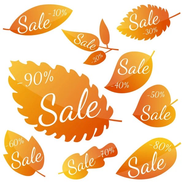 Set of autumn yellow-red leaves with inscription "Sale" — Stock Vector