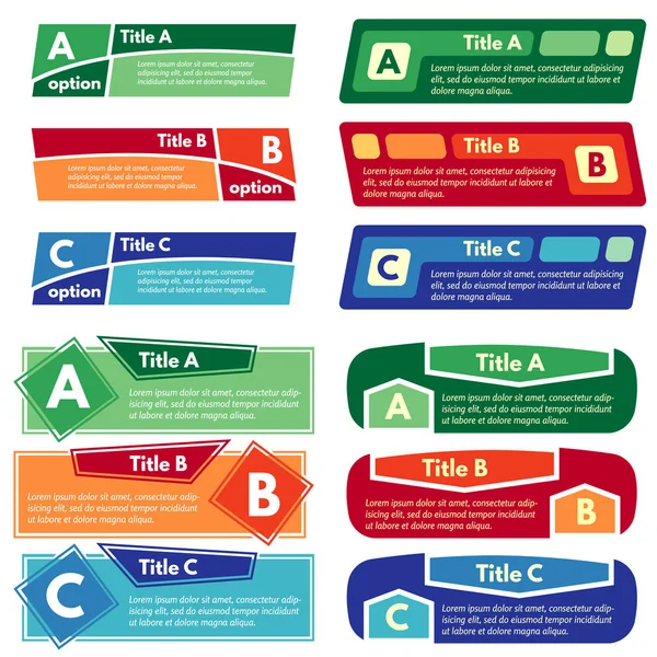 Quatro conjuntos de três elementos de design infográfico . —  Vetores de Stock