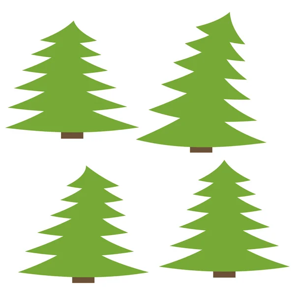 Set of four green pines on a white background — Stock Vector