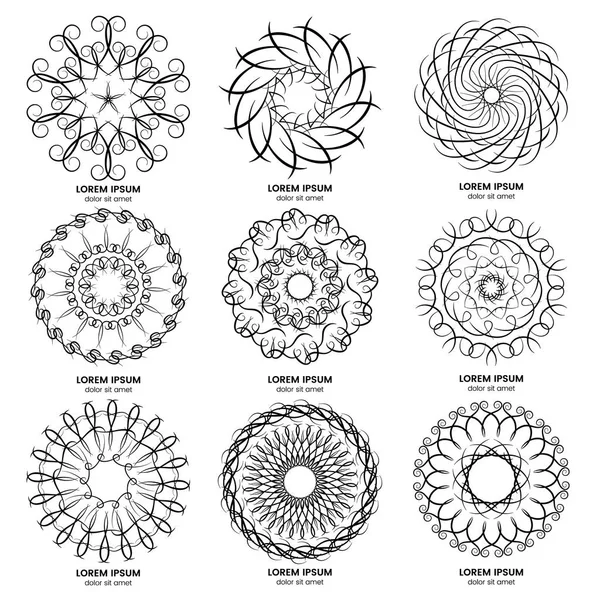 Conjunto de nueve elementos geométricos circulares vintage . — Archivo Imágenes Vectoriales