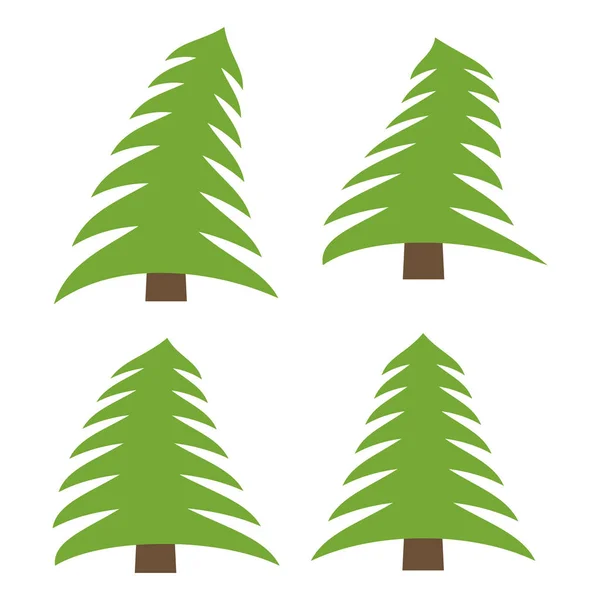 Ensemble de quatre pins verts sur fond blanc — Image vectorielle