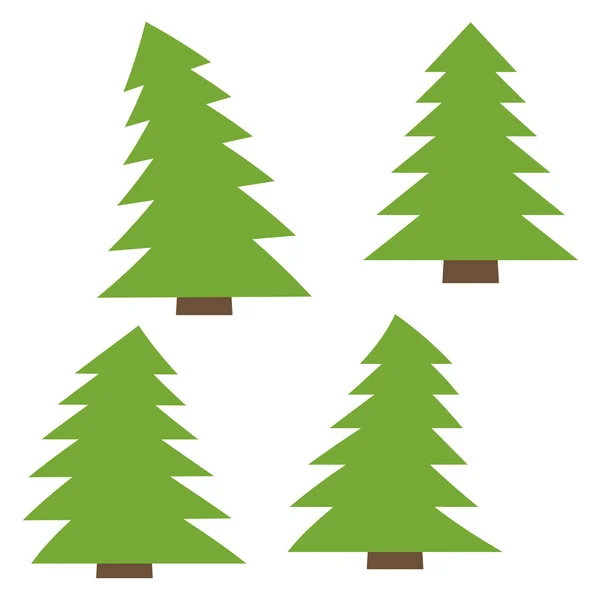 Ensemble de quatre pins verts sur fond blanc — Image vectorielle