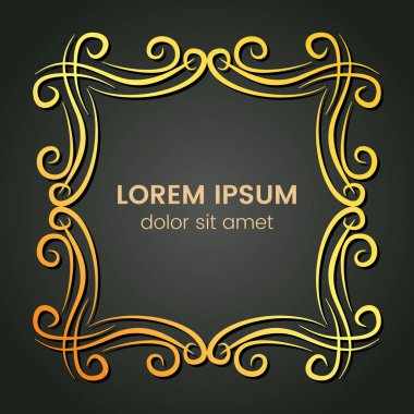 Karanlık bir arka plan üzerine bir kare altın monogram öğesi.