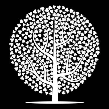 Yapraklarla siyah arka plan üzerine beyaz ağaç