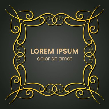 Karanlık bir arka plan üzerine bir kare altın monogram öğesi.