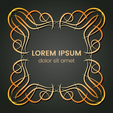 Karanlık bir arka plan üzerine bir kare altın monogram öğesi.