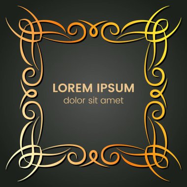 Karanlık bir arka plan üzerine bir kare altın monogram öğesi