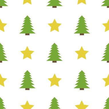 Noel semless desenle yıldız ve beyaz arka plan üzerinde Noel ağacı