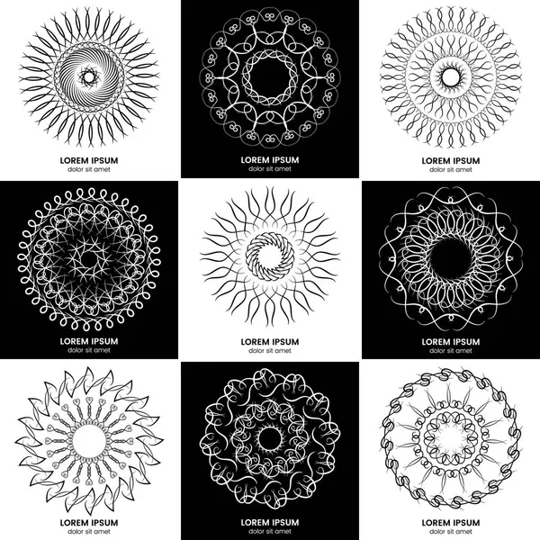 Conjunto de nueve elementos geométricos circulares vintage . — Archivo Imágenes Vectoriales