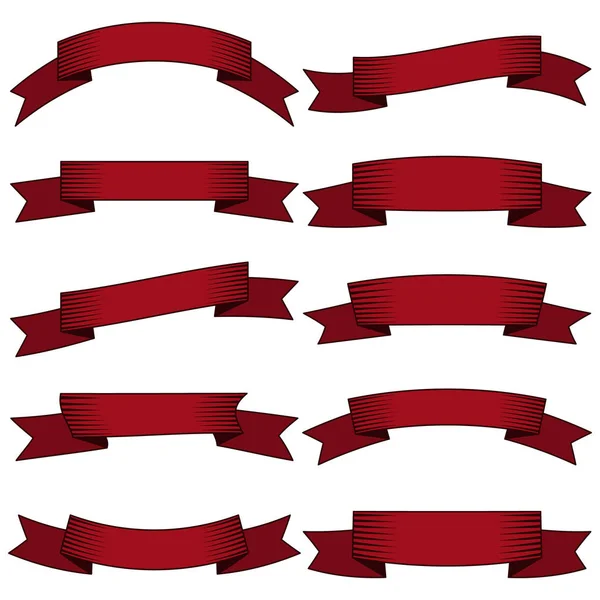 Set di dieci nastri e banner rosso scuro per il web design — Vettoriale Stock