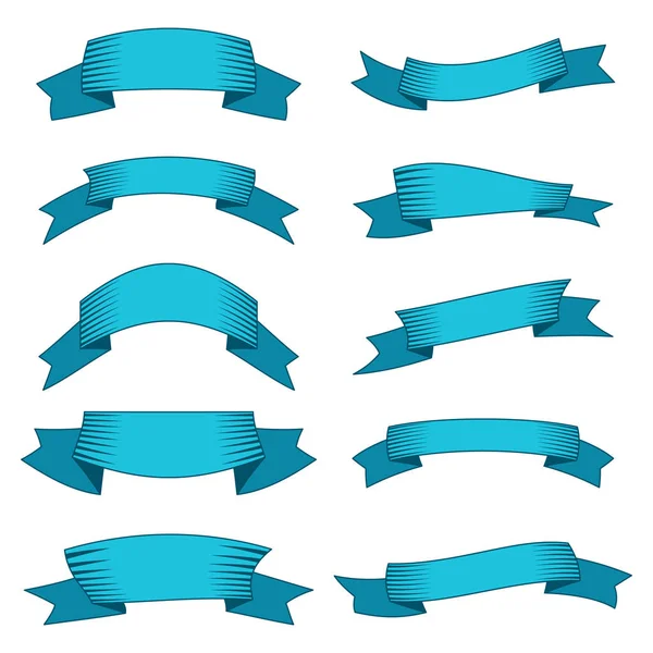 Set van tien blauwe linten en banners voor webdesign — Stockvector