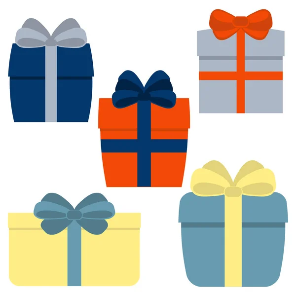 Collection of five multi colored gift boxes — Stock Vector
