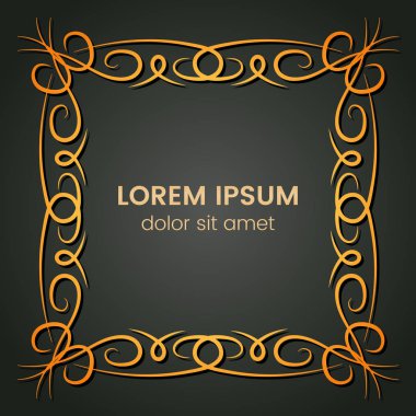 Karanlık bir arka plan üzerine bir kare altın monogram öğesi.