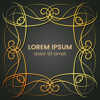 Karanlık bir arka plan üzerine bir kare altın monogram öğesi.