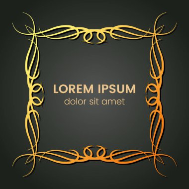 Karanlık bir arka plan üzerine bir kare altın monogram öğesi