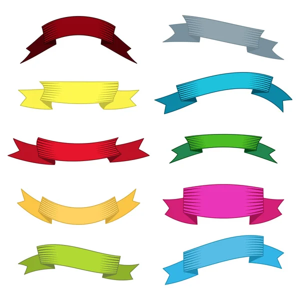 Set of ten multicolor ribbons and banners for web design — Stock Vector